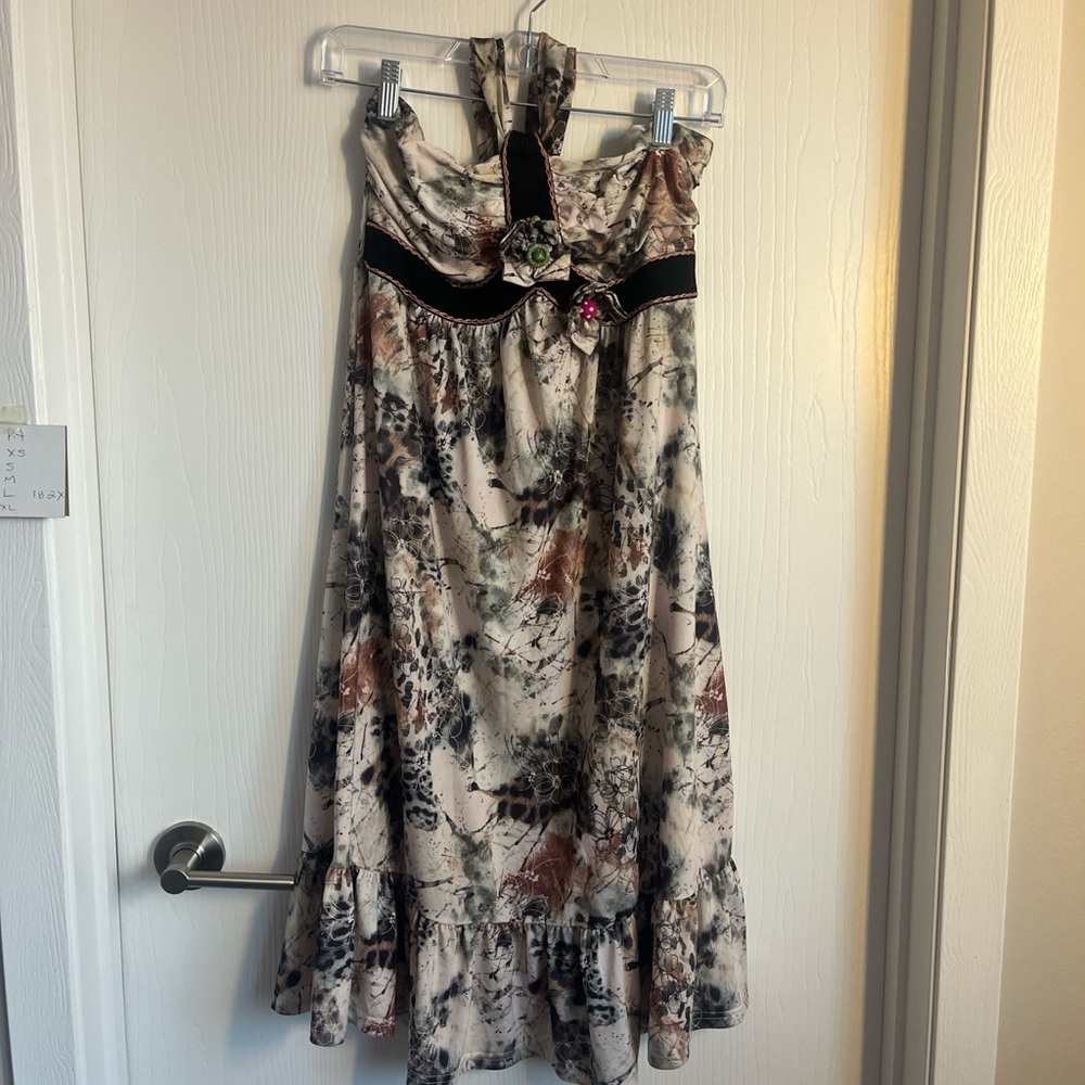 Multicolor Strapless Dress with Floral Accents